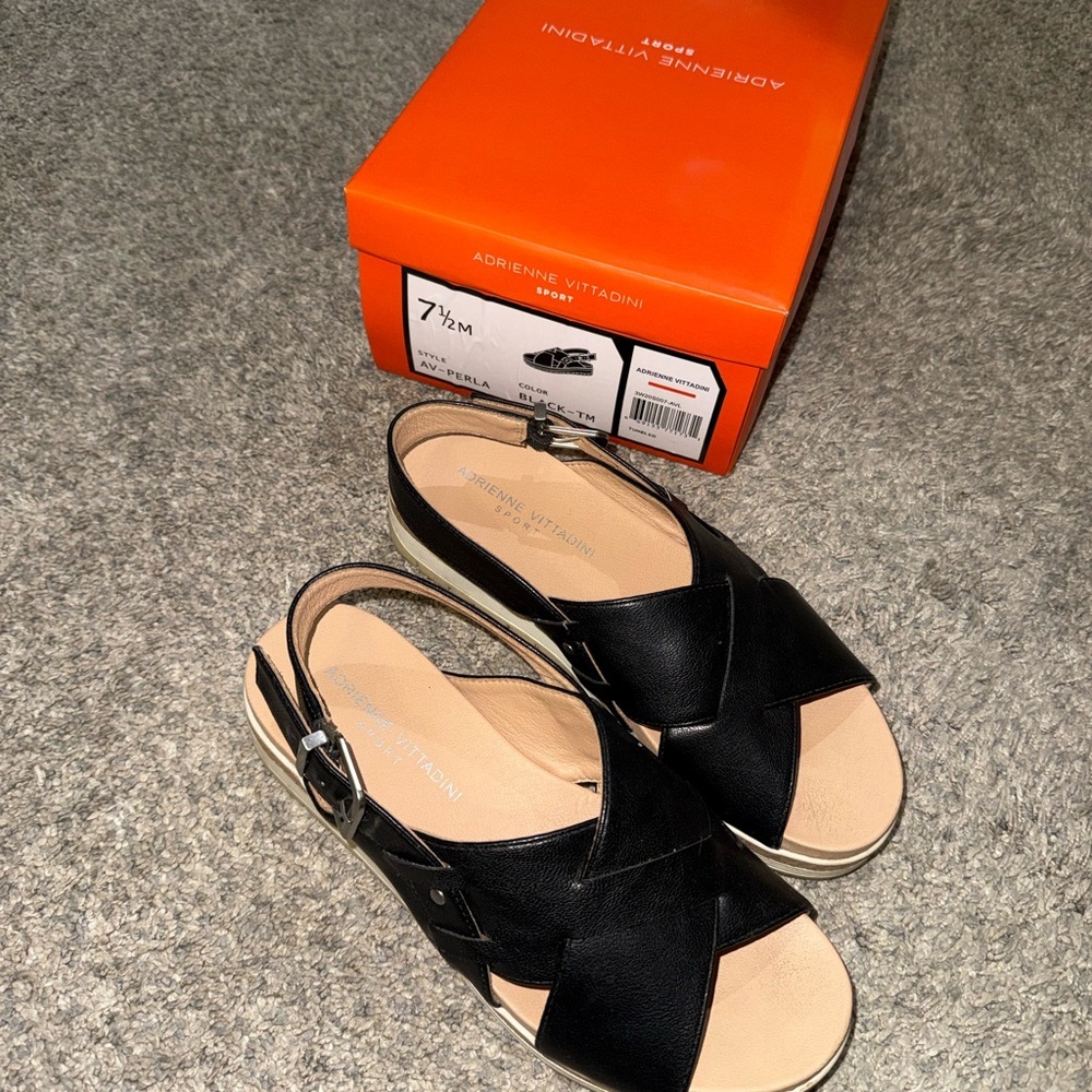 Adrienne Vittadini Black and Tan Women's Sandals